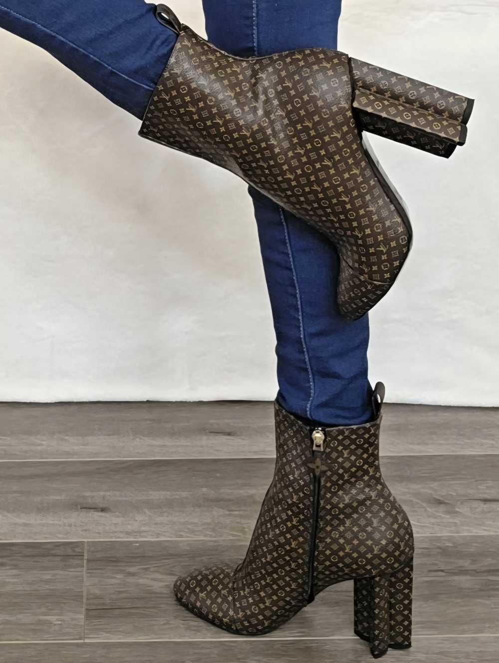 🧸Louis Vuitton Monogram High Block Heel Ankle Boots Brown Tan EU 39 / US 8-8.5